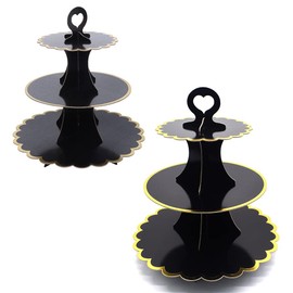 Tumtanm 3-Tier Cardboard Cupcake Stand, Disposable Cupcake Display Tower Stand for Holiday Wedding Birthday Party Black