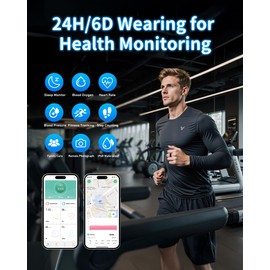 Smart Rings for Women Men, Smart Ring Tracker with Blood Oxygen/Blood Pressure/Heart Rate/Sleep Monitor/Step Counter/Gesture Control/IP68 Waterproof Fitness Tracker, Stainless Steel (Black, 12#)