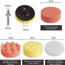 Faburo 31 Stück Polierschwamm für Polieraufsatz Akkuschrauber, Polieraufsatz Set mit 80 mm Polierpad Wollmatte & M10 Bohrer Adapter für Poliermaschine Schleifmaschine Bohrmaschine Auto, Polierset