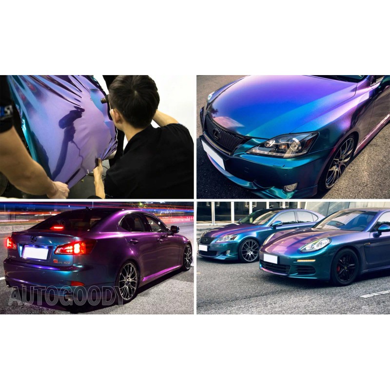 AUTOGOODY 84" x 60" Gloss Metallic Chameleon Purple Teal Vinyl