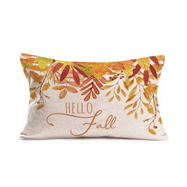 Fukeen Hello Fall Maple Leaves Throw Lumbar Pillow Covers 12x20 Inch Orange Autumn Leaves Harvest Farmhouse Decorations Pillow Cases Cotton Linen Outdoor Cushion Cover for Thanksgiving