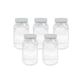 Truly Sweet Candy 995ml Square Style Food Grade Plastic Sweet Jars with white lid - 5,10,15,20,25 Wedding, Party (5 Jars)