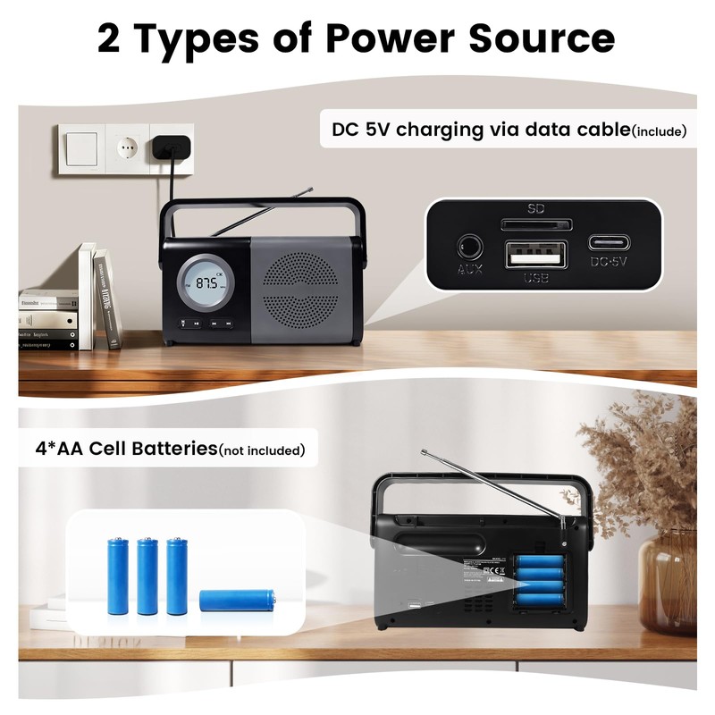 ottosing AM/FM Portable Radio & Bluetooth Speaker- Battery Operated &