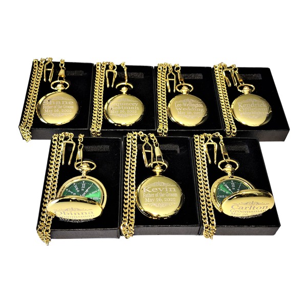 7 Engraved pocket watches, Personalized gift set of 7 comes