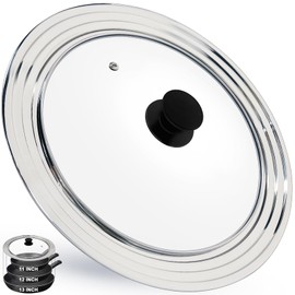13 Inch Large Universal Pan Lid, Stainless Steel Pots Lid Fit 11, 12,13 Inch Pots and Pans, Heat Resistant Stainless Steel and Tempered Glass Lid, 13 In Frying Pans Lid