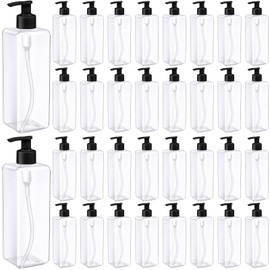 Zubebe 32 Pcs 16 oz Empty Plastic Pump Bottles Lotion Bottles with Pumps Clear Square Lotion Dispenser Refillable Shampoo Container for Massage Oil Liquid Soap Face Cream Moisturizer(Black)