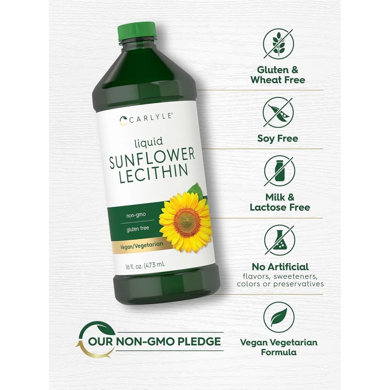 Sunflower Lecithin Liquid 16 oz Pack Non-GMO Soy Free Gluten