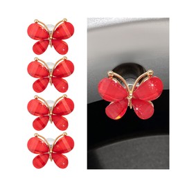 KHGUZ Bling Car Tire Stem Valve Caps, 4PCS Crystal Butterfly Leakproof Vehicle Wheel Tire Valve Caps with Rubber O-Ring, Auto Exterior Tyre Decoration Accessories, Universal Fit (Red)