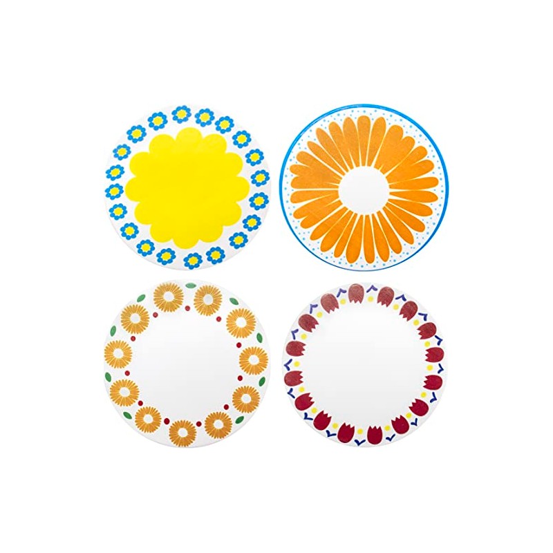Yunox Diatomaceous Earth Coasters Round Retro Floral Pattern Set of