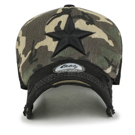 ililily Star Embroidery Black White Trucker Hat Cotton Baseball Cap, Black/Camouflage, Medium