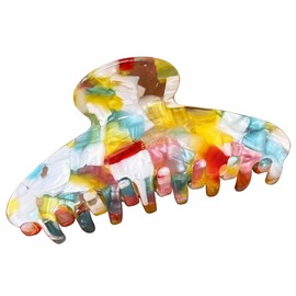 Wenlly french tortoise shell hair claw clip, 4.3 Inch cellulose acetate hair clips, marble strong fashion styling hair hold barrettes for women, rainbow