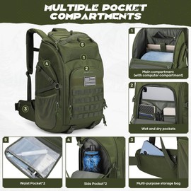 Maelstrom Tactical Backpack for Men, 40L Military Backpack,Water Resistant Assault Pack for Women, 3-Day Bug Out Bag for Hiking, Camping, Gym with Molle System-Army Green