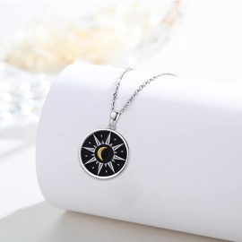 REDSUN Compass Necklace 925 Sterling Silver with Charm Sun Moon & Stars Elegant Necklace Amulet Jewellery for Girls Men Women Compass Graduation Gift, Sterling Silver