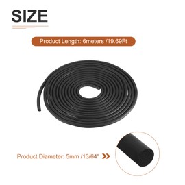 DTGN 5mm x 6meters(DxL) Foam Rubber Weather Seal Strip - 1Pack - Good for DIY Furniture - Round EPDM Foam Rubber Weather Stripping - Black