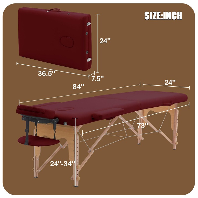 VIRRMO Portable Massage Table with Neck Stretcher, 84 inch Adjustable