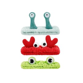 Weenwill Face Wash Headband, 3 Pieces Spa Make Up Coral Fleece Hair Bands Elastic Snail Frog Crab Headband for Washing Face, Sports, Beauty
