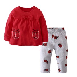 Tinykeke Baby Girl Clothes Long Sleeve Ladybug Pattern Tops and Pants Infant Girls Outfits Set (6-9 Months) Red