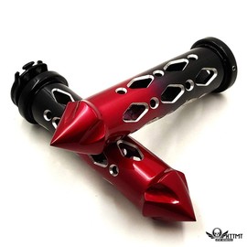SMT- Black Red Cruiser Motorcycle 7/8" Inch Spike Hand Grips Handlebar Compatible With Harley Davision