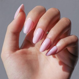 YEFIUO French Tip Press on Nails Short Almond - Spring Pink Nails Press ons Glue on Nails Nail Tips Acrylic Nail Kit Cute Fake Nails for Women Stick on Nails in 16 Sizes - 30 Pcs False Nails Set