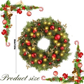 30cm Christmas Wreath, Artificial Door Wreath with Strong Hook, Hanging Christmas Decorations, Indoor Outdoor Decor, for Fireplace, Window, Wall, Living Room, Home Party, Birthday, Wedding Decoration