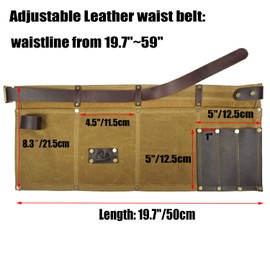 Heavy Duty Tool Apron with Hammer Loop,Waxed Canvas Waist Work Apron, Pocket Workhop Gardening Apron Unisex (Khaki)
