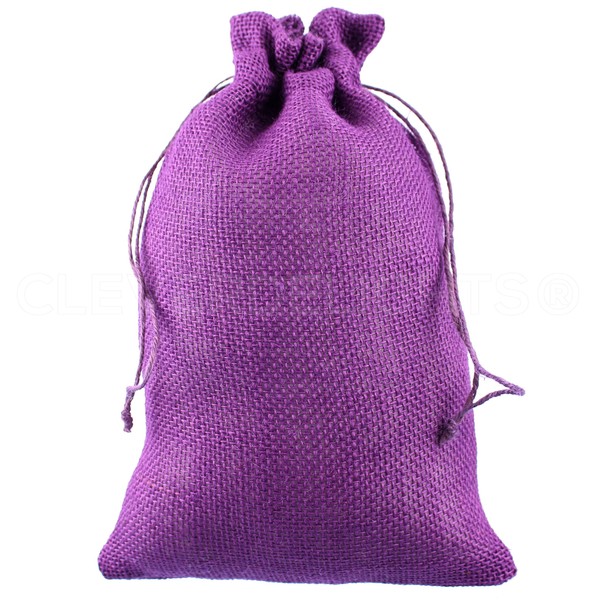 CleverDelights Purple Burlap Bags - 8" x 12" - 25 Pack - Natural Jute Burlap Drawstring Pouch Bag