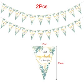Pack of 2 Youth Consecration Bunting Decoration Bunting Garland Banner Boy Girl Green Happy Youth Consecration Finally Adult Hanging Decoration Triangle Flag