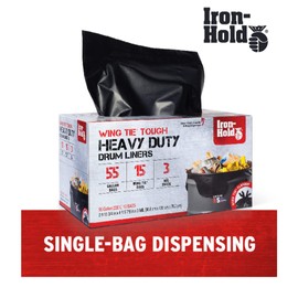 Iron-Hold Contractor Trash Bags - 42 Gallon, 20 Bags, Wing Tie Closure, 3 MIL Thick, Gusseted Bottom, Black - Heavy Duty Industrial Strength Garbage Bags