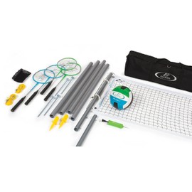 EastPoint Sports Deluxe Volleyball Badminton Net Set - 25ft L x 8ft H, Polyester, Assorted - Includes 1 Volleyball, 4 Rackets, 2 Shuttlecocks, 4 Ground Stakes, 1 Carry Bag