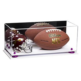 Better Display Cases Acrylic Display Case for Full Size Football and Mini Helmet - Large Rectangle Box with Mirror Case, Purple Risers and White Base 19.25" x 8.25" x 8" (A103/B47)