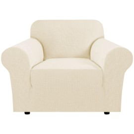 H.VERSAILTEX Stretch Chair Slipcover Sofa Cover Furniture Protector Cover High Spandex Small Checks Knitted Jacquard Sofa Cover Chair Covers for Living Room (Armchair 31"-40", Porcelain)