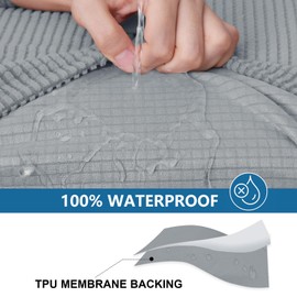 hyha Waterproof Couch Cushion Covers, Washable Sofa Cushion Slipcovers, Thick Stretch Jacquard Fabric, Couch Sofa Covers for Pets with Elastic Bottom (2 Pieces, Light Grey)