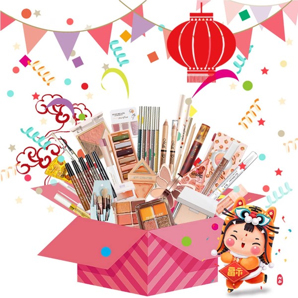 BREYLEE [2024 Cosmetic Lucky Bag] Cosmetic Lucky Bag Cosmetic Eyeshadow Korea/Chinese Cosmetic Lucky Bag Set Lipstick/Eyeshadow/Eyeliner/Eyebrow/Hand Cream/Nail/Concealer, New Year, New Year, Value
