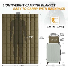 KingCamp Down Camping Blanket, Lightweight Travel Blanket for Outdoor Camping, Stadium, Airplane, Water-Resistant Backpacking Quilt, Puffy, Packable, Ideal for Cold Weather Olive Green