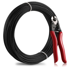 Steel DN Mate 100ft Black Wire Rope 1/8" T316L Marine Grade Stainless Steel Cable 7 × 7 Strands for Stair Fence Deck Cable Railing System, with Wire Cutter