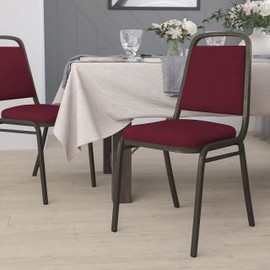 Flash Furniture HERCULES Series Trapezoidal Back Stacking Banquet Chair in Burgundy Fabric - Gold Vein Frame