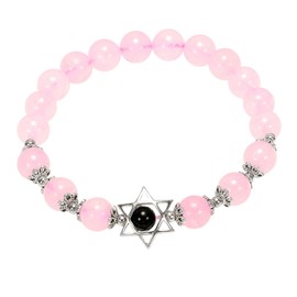 TUMBEELLUWA Beaded Bracelet Hexagram Star Healing Crystal Semi Precious Stone Stretch Bracelet,Rose Quartz Crystal Stone