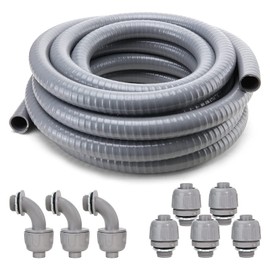 DWALE Liquid-Tight Conduit and Connector Kit,Flexible Non Metallic Liquid Tight Electrical Conduit,1/2inch 25ft Electrical Conduit Kit,with 8 Straight and 8 Angle Fittings Included,1/2 in. Dia