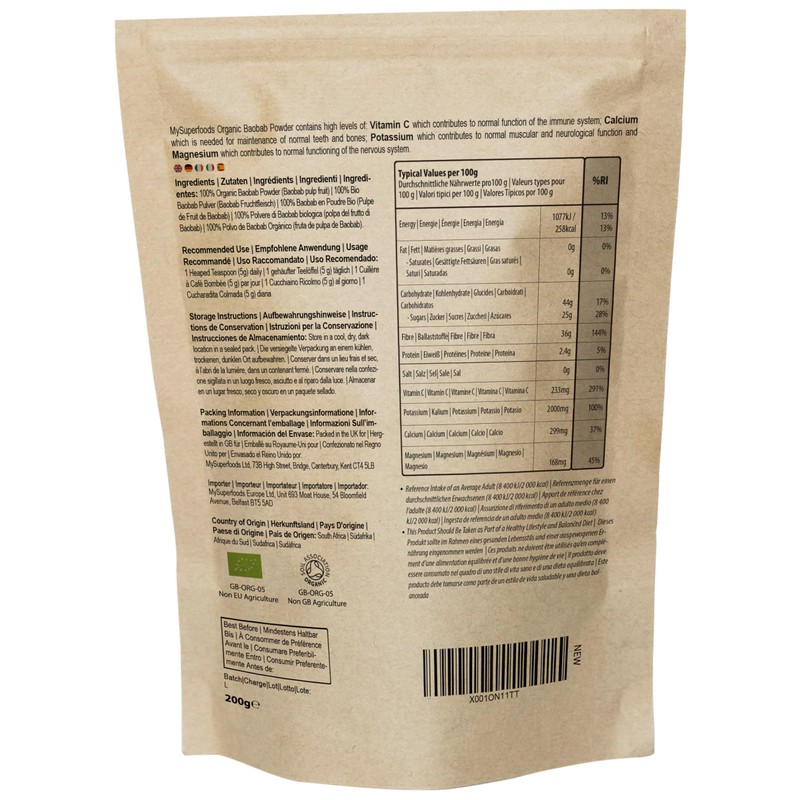 MySuperfoods Organic Baobab Powder 200g, Natural Source of Potassium