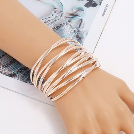 Cuff Bracelet for Women,Multi-layer Cross Wire Bangle Bracelet Adjustable Open Wide Cuff Bracelet Jewelry (B:gold)