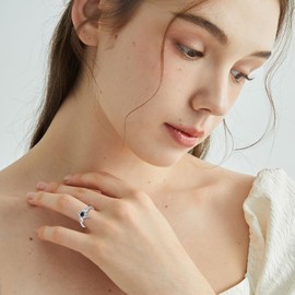 HUKKUN Witch Knot Ring Sterling Silver Celtic Witches Knot Ring Black Obsidian Witch Jewellery Gifts For Women