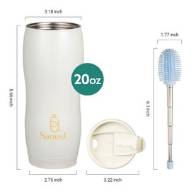 Stainless Steel Insulated Tumbler 20oz - Leak Proof, Double Wall Vacuum Insulation, Built-in Cleaning Tools, Durable, Corrosion-Proof (White)