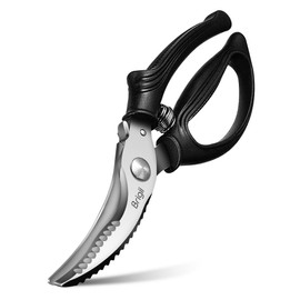 Brigii Kitchen Shears, Stainless Steel Heavy Duty Poultry Shears, Multi-Purpose Kitchen Scissors for Cutting Chicken, Fish, Seafood, and Vegetables, Spring Loaded-Black