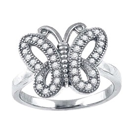 JewelryWeb 925 Sterling Silver Womens CZ Simulated Diamond Butterfly Angel Wings Fashion Ring Size 6 Band Style-Ring for Women