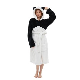 Dressing Gown Animal Fluffy Hoodie Bathrobes Housecoats Lightweight for Unisex Adults Panda For L