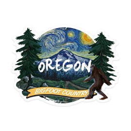 Die Cut Sticker Oregon, Bigfoot Country, Starry Night, Contour Vinyl Sticker 1 to 3 inches (Waterproof Decal for Cars, Water Bottles, Laptops, Coolers), Small