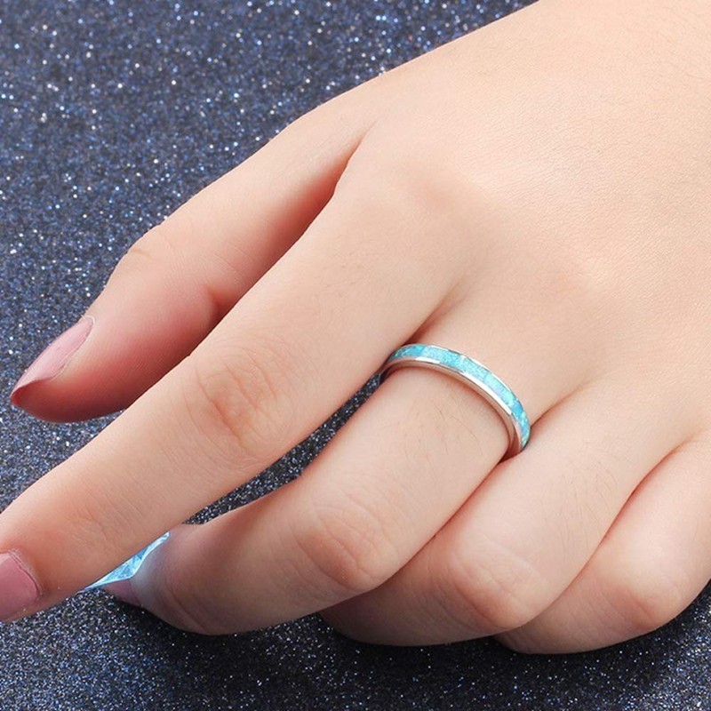 Stainless Steel Fire Opal Inaly Half Eternity Wedding Band Ring,