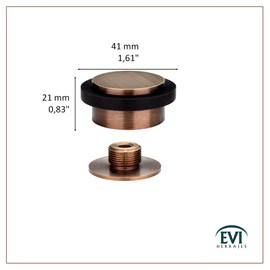 EVI | Adhesive Doorstop | 1.37'' X 0.8'' | Threaded Base | Black Rubber | Brass | Aged Leather Finish | Includes Screw + Clamping Anchor | Mod. I-203