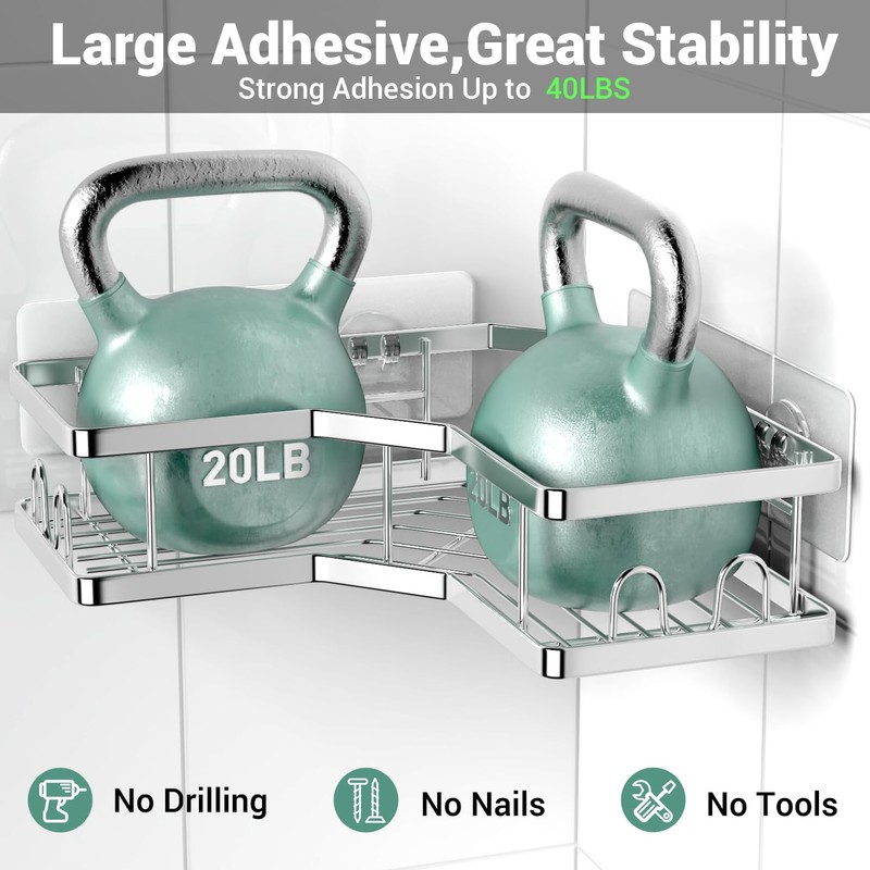 AKTECKE Corner Shower Caddy Bathroom Organizer: Adhesive Shower Rack Bathtub