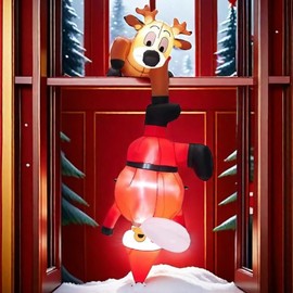 RUCHULOVE 8Ft Christmas Inflatables Outdoor Decorations, Hanging Christmas Deer and Climbing Santa, Blow Up Yard Decor with Build-in LED for Xmas Party, Outdoor, Yard, Garden, Lawn Winter Decoration